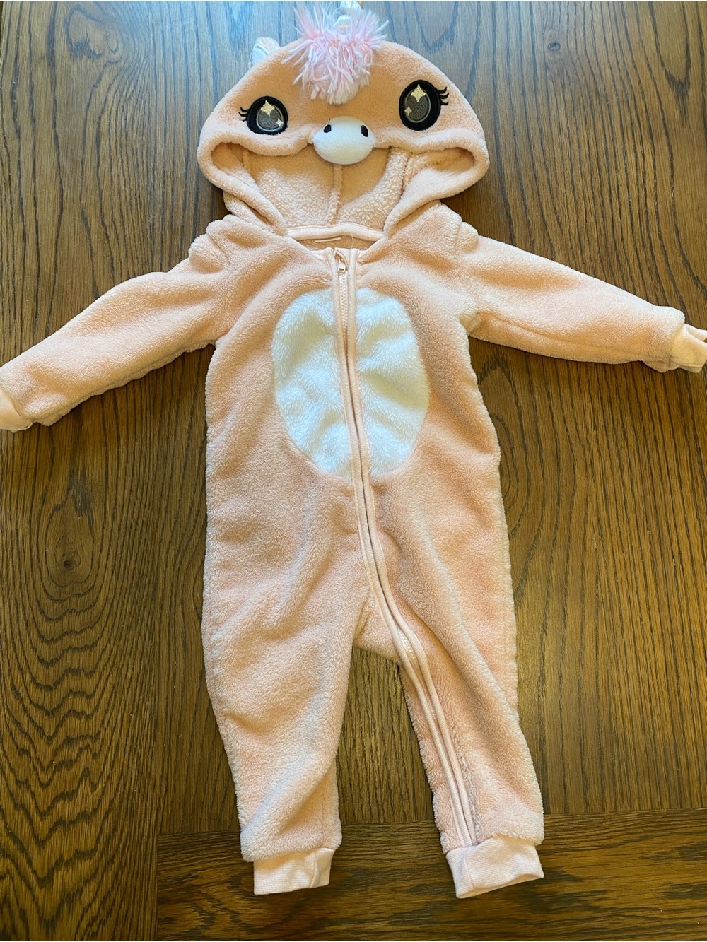 Plush Pink Unicorn Hooded One-Piece - 3-6 months